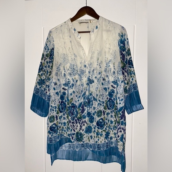 Soft Surrounding Floral Tunic Top Sheer Women M Coastal Closet Basic Grannycore - Picture 7 of 8